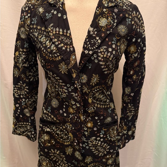 Johnny Was Black Paisley Blazer with Blue & Green Embroidery